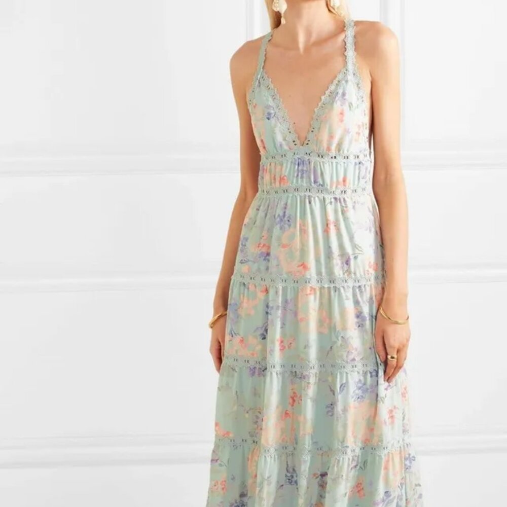 Alice + Olivia Karolina Crochet-Trimmed Floral Print Maxi Dress